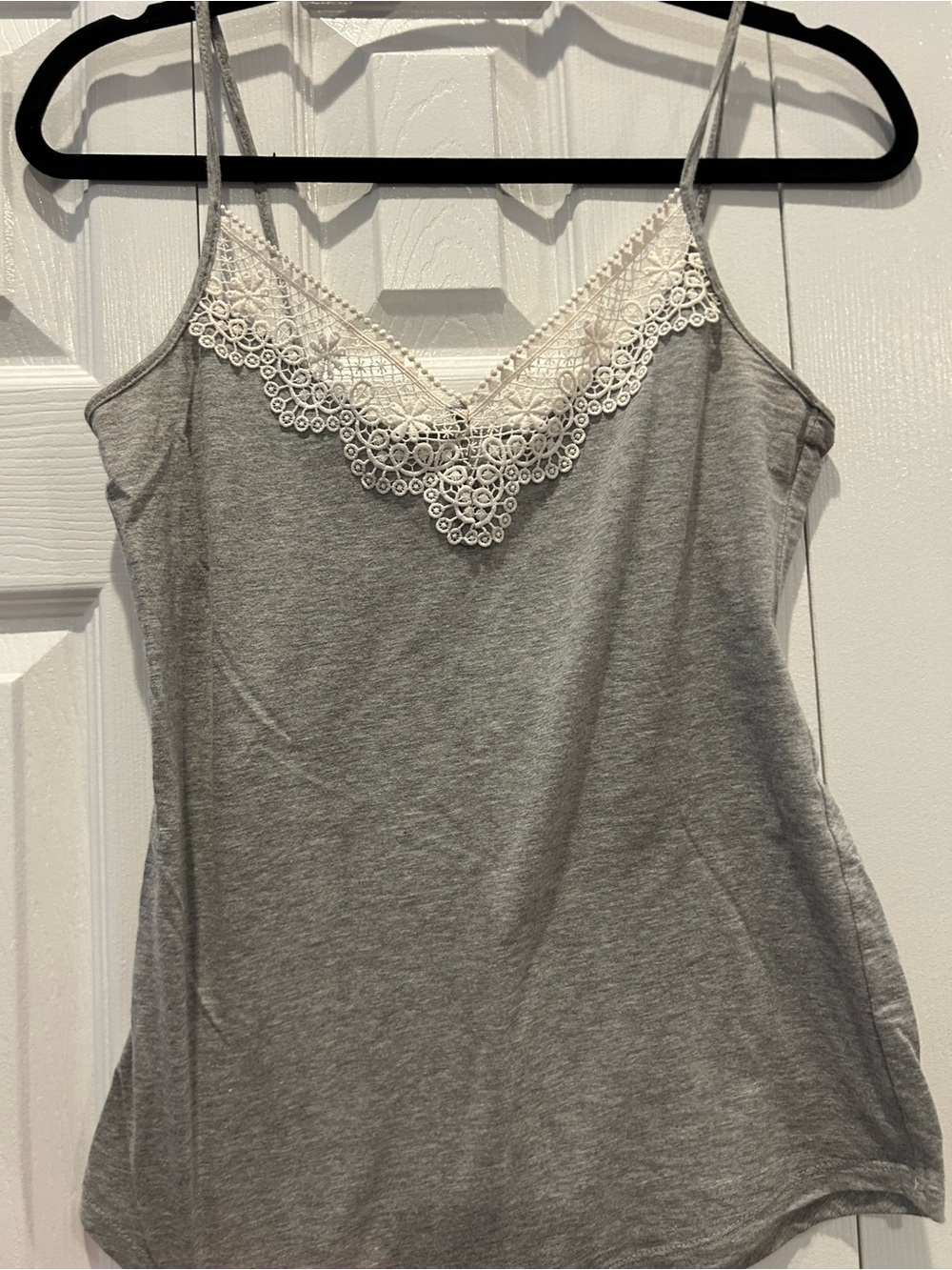 LOFT Gray Cami with White Lace Trim